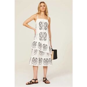 Marissa Webb Embroidered Tiered Button Front Square Neck Sleeveless Midi Dress 6